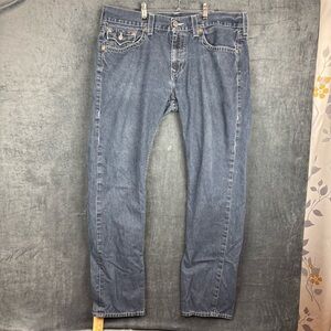 True Religion Blue Straight Jeans with Distressed Look Men’s 38 x 31